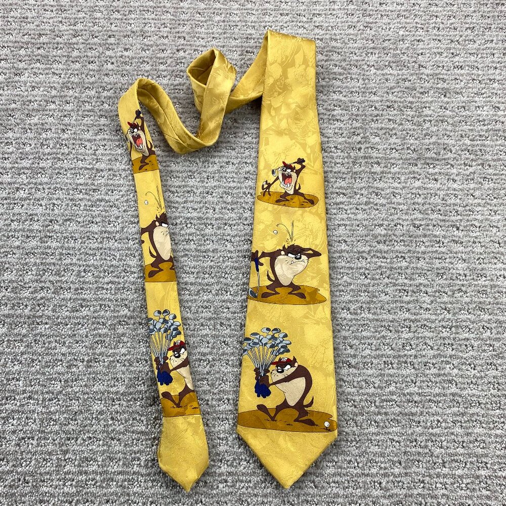 Vintage Looney Tunes Tasmanian Devil Taz Neck Tie Yellow Blown 100% Silk Italy